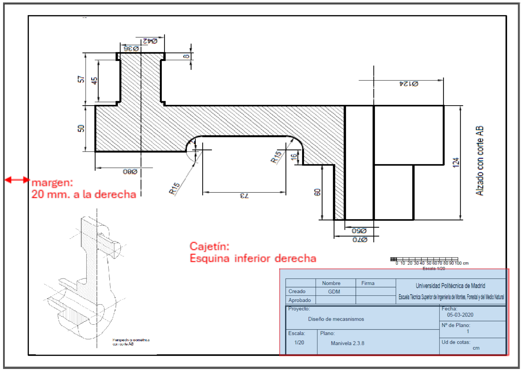 Formato A3 en posición apaisada con dibujo girado.