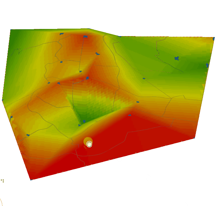superficie de concentración de NO2 vista en 3D